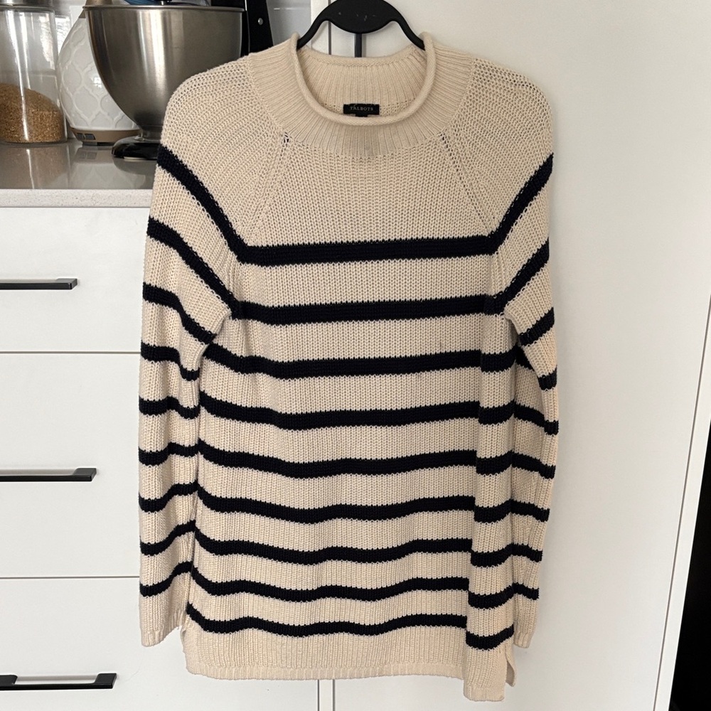 Talbots 100% Cotton Striped Cream and Black Sweater